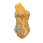 Ensemble Maillot de Bain Une Pièce Épaule Dénudée Imprimé Floral Tropical Jaune Jupe Longue Plage Resort Vacances – Soleiha