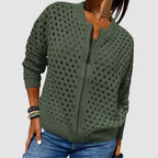 Veste Bomber Femme en Tricot Ajouré Zippée Casual Superposition - Hiverline