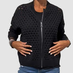 Veste Bomber Femme en Tricot Ajouré Zippée Casual Superposition - Hiverline