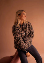 Veste Bomber Femme Imprimé Léopard Fermeture Boutons-Pression Casual Automne - Hiverline