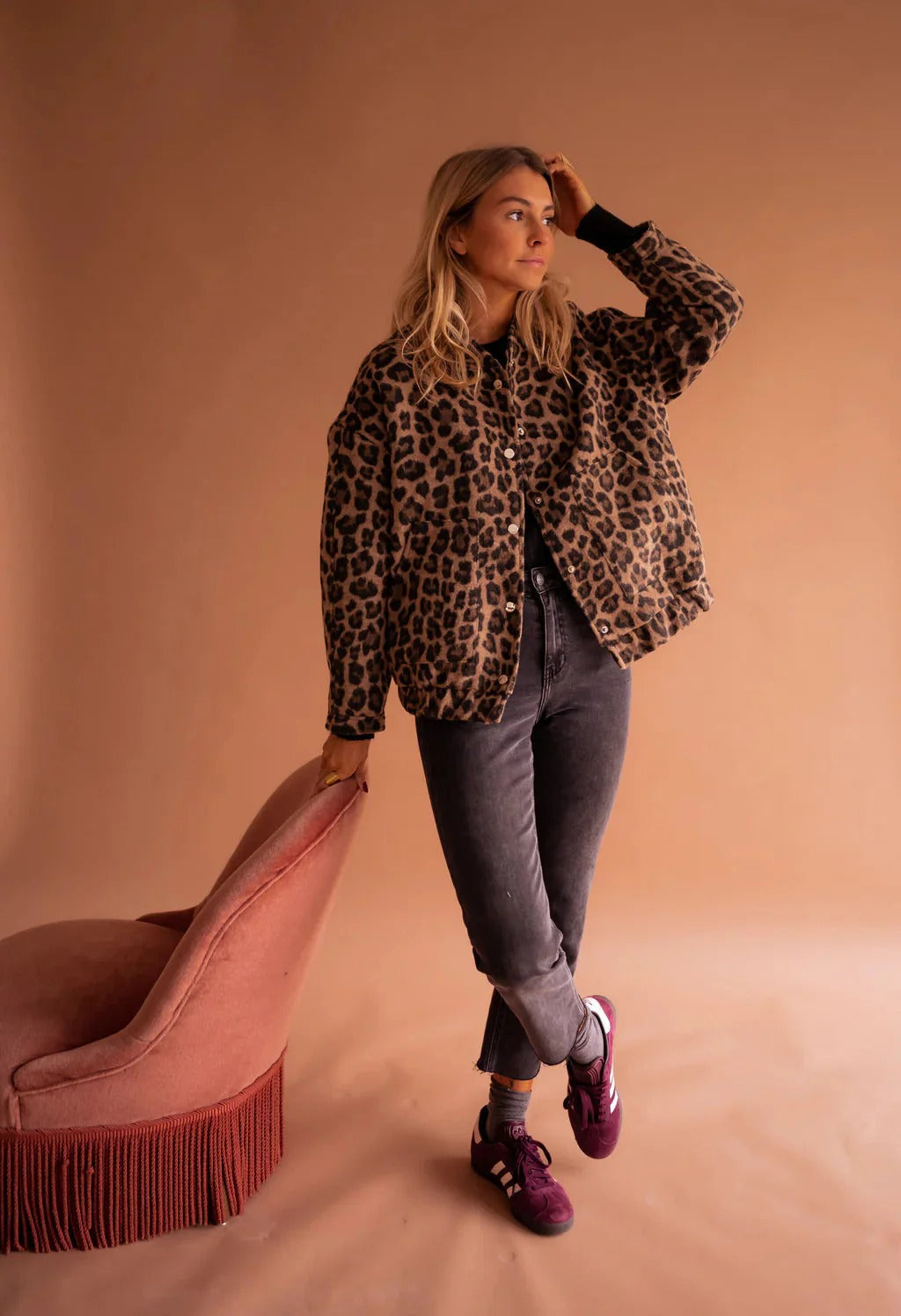 Veste Bomber Femme Imprimé Léopard Fermeture Boutons-Pression Casual Automne - Hiverline