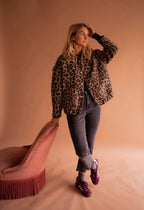 Veste Bomber Femme Imprimé Léopard Fermeture Boutons-Pression Casual Automne - Hiverline