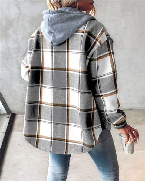 Veste Chemise Femme à Carreaux Flanelle Capuche Casual Automne Hiver - Hiverline