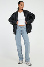Veste en Cuir PU Femme Coupe Oversize Bomber Casual Automne Hiver - Hiverline