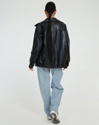 Veste en Cuir PU Femme Coupe Oversize Bomber Casual Automne Hiver - Hiverline