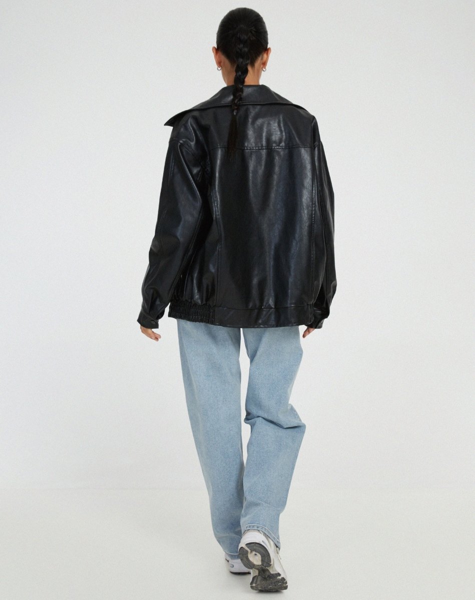 Veste en Cuir PU Femme Coupe Oversize Bomber Casual Automne Hiver - Hiverline
