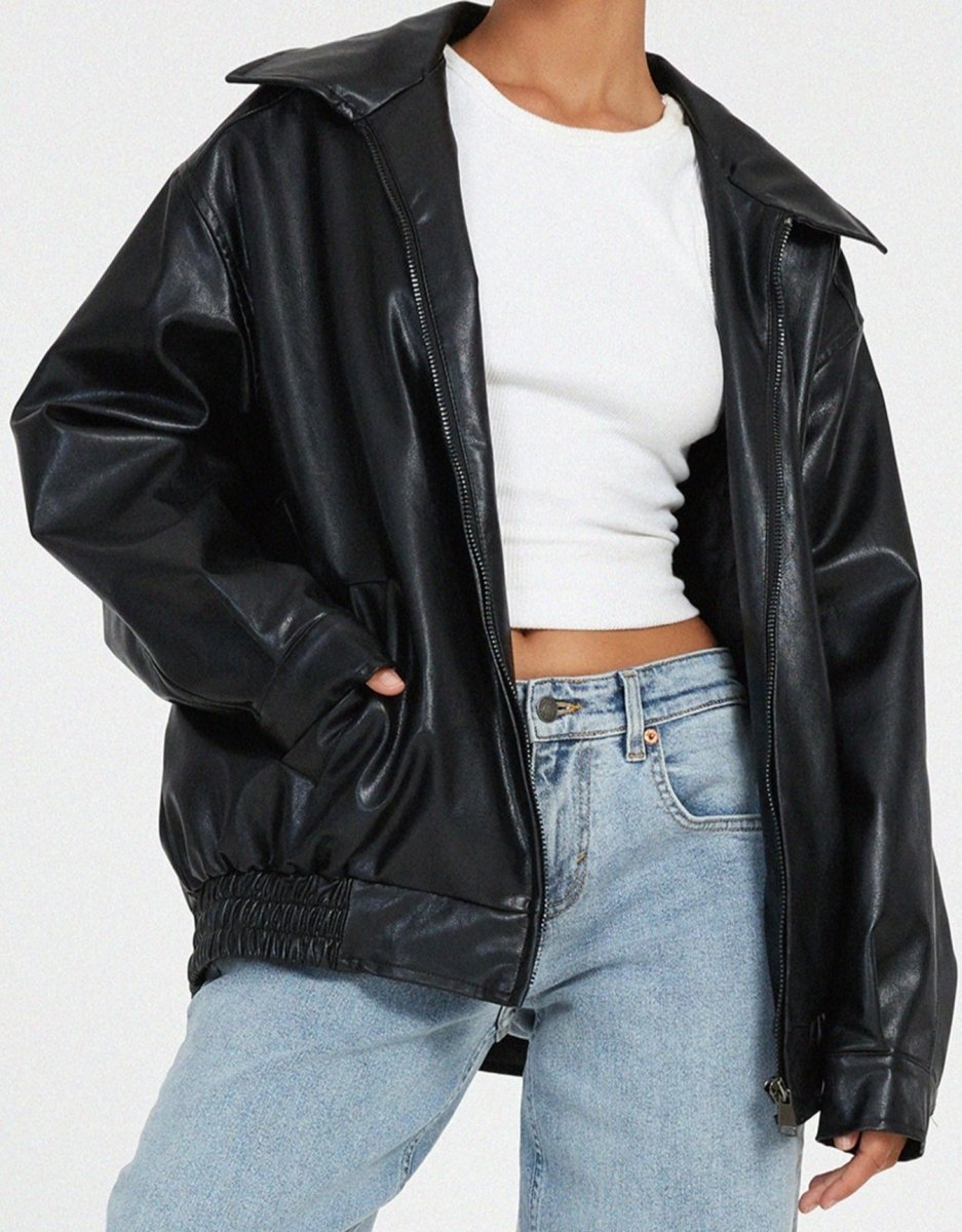 Veste en Cuir PU Femme Coupe Oversize Bomber Casual Automne Hiver - Hiverline