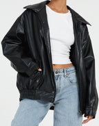 Veste en Cuir PU Femme Coupe Oversize Bomber Casual Automne Hiver - Hiverline