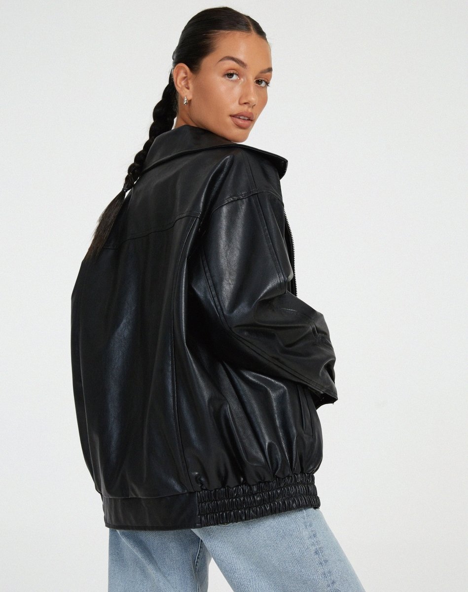 Veste en Cuir PU Femme Coupe Oversize Bomber Casual Automne Hiver - Hiverline
