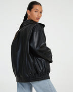 Veste en Cuir PU Femme Coupe Oversize Bomber Casual Automne Hiver - Hiverline
