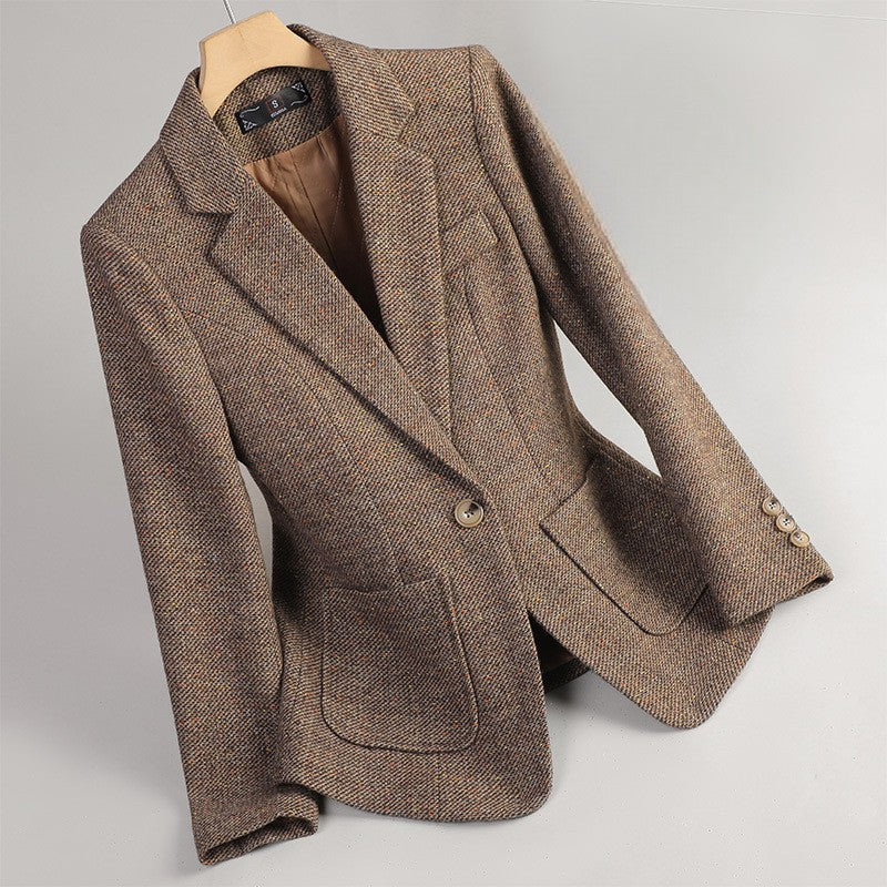 Veste Femme à Revers Cranté – un Bouton, Motif Chevron Tissé - Hiverline