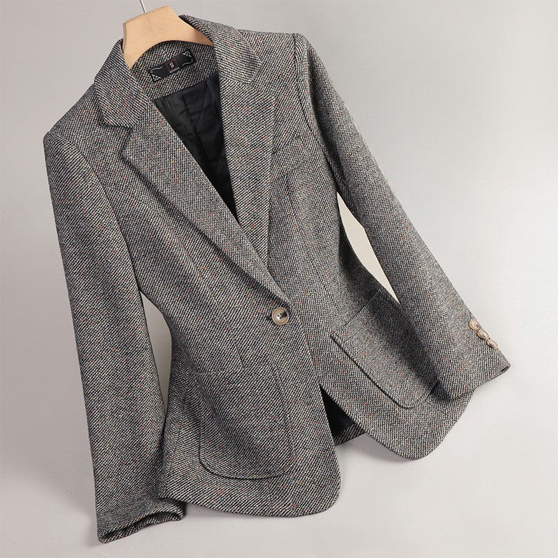 Veste Femme à Revers Cranté – un Bouton, Motif Chevron Tissé - Hiverline