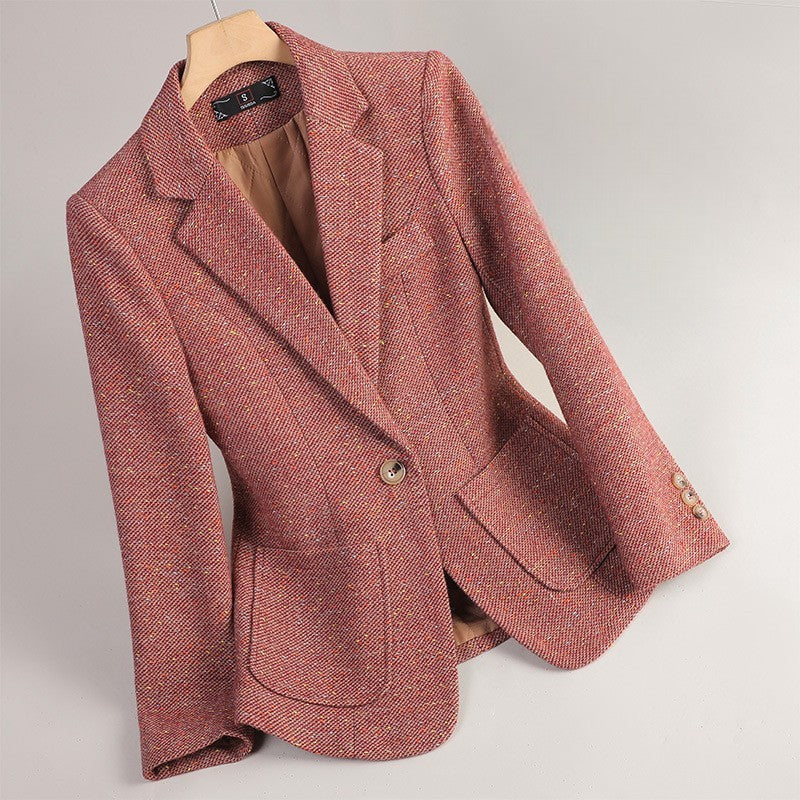 Veste Femme à Revers Cranté – un Bouton, Motif Chevron Tissé - Hiverline