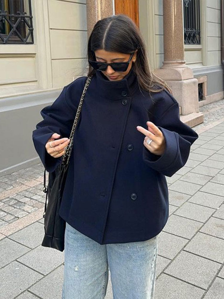 Veste Femme Col Montant Boutonnée Oversize Casual Hiver - Hiverline