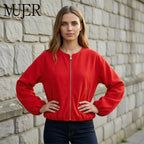 Veste Femme Courte à Fermeture Éclair et Manches Ballons - Hiverline