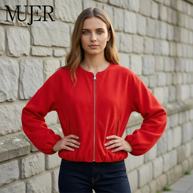 Veste Femme Courte à Fermeture Éclair et Manches Ballons - Hiverline