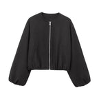 Veste Femme Courte à Fermeture Éclair et Manches Ballons - Hiverline