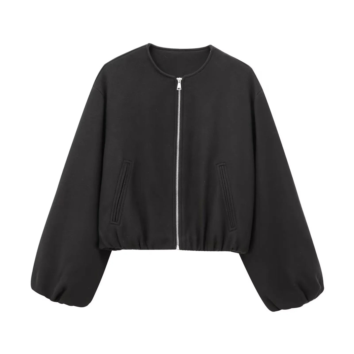 Veste Femme Courte à Fermeture Éclair et Manches Ballons - Hiverline