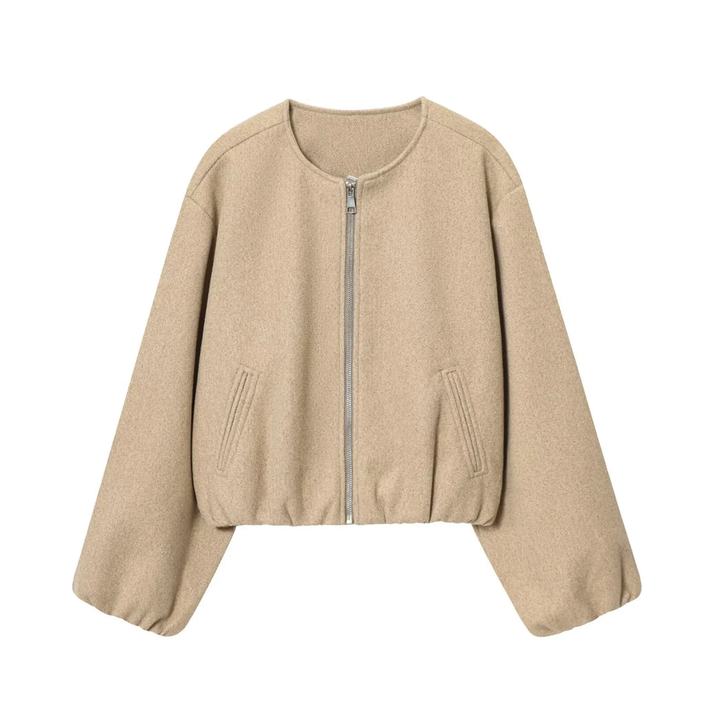 Veste Femme Courte à Fermeture Éclair et Manches Ballons - Hiverline