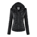 Veste Femme en Simili Cuir à Capuche Amovible Blouson Moto Zippé - Hiverline