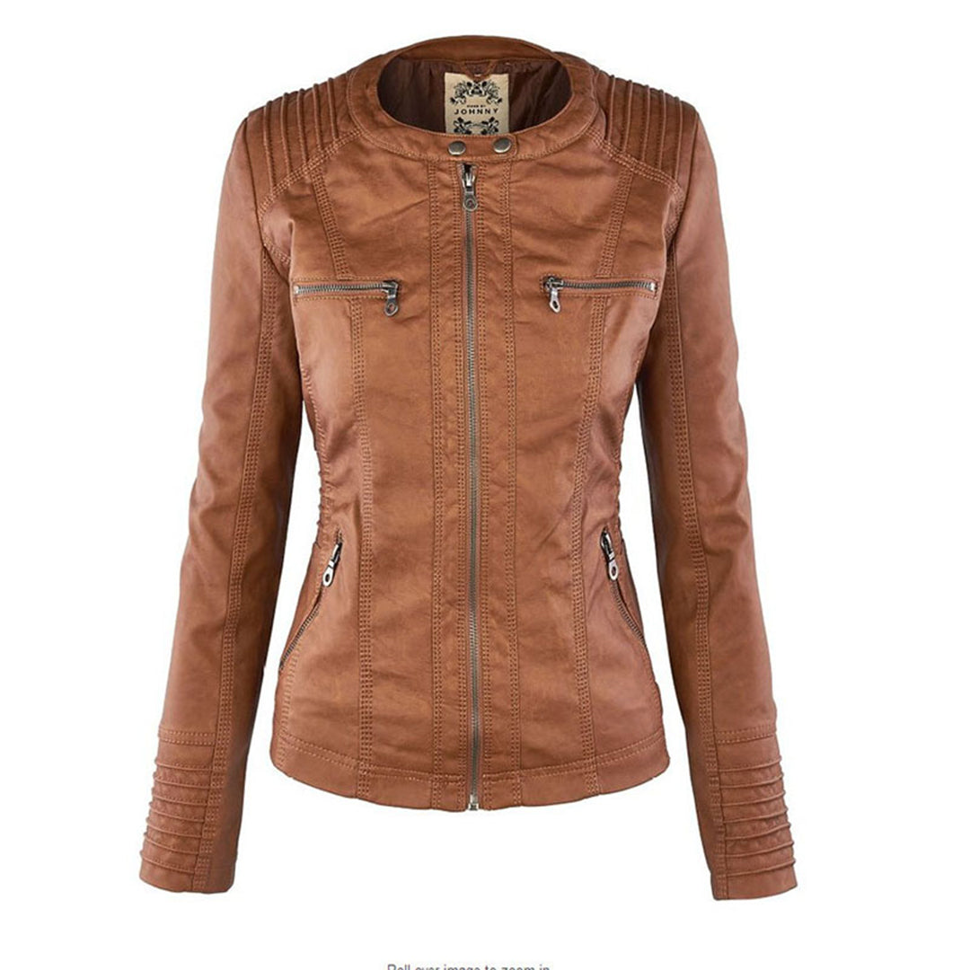 Veste Femme en Simili Cuir à Capuche Amovible Blouson Moto Zippé - Hiverline