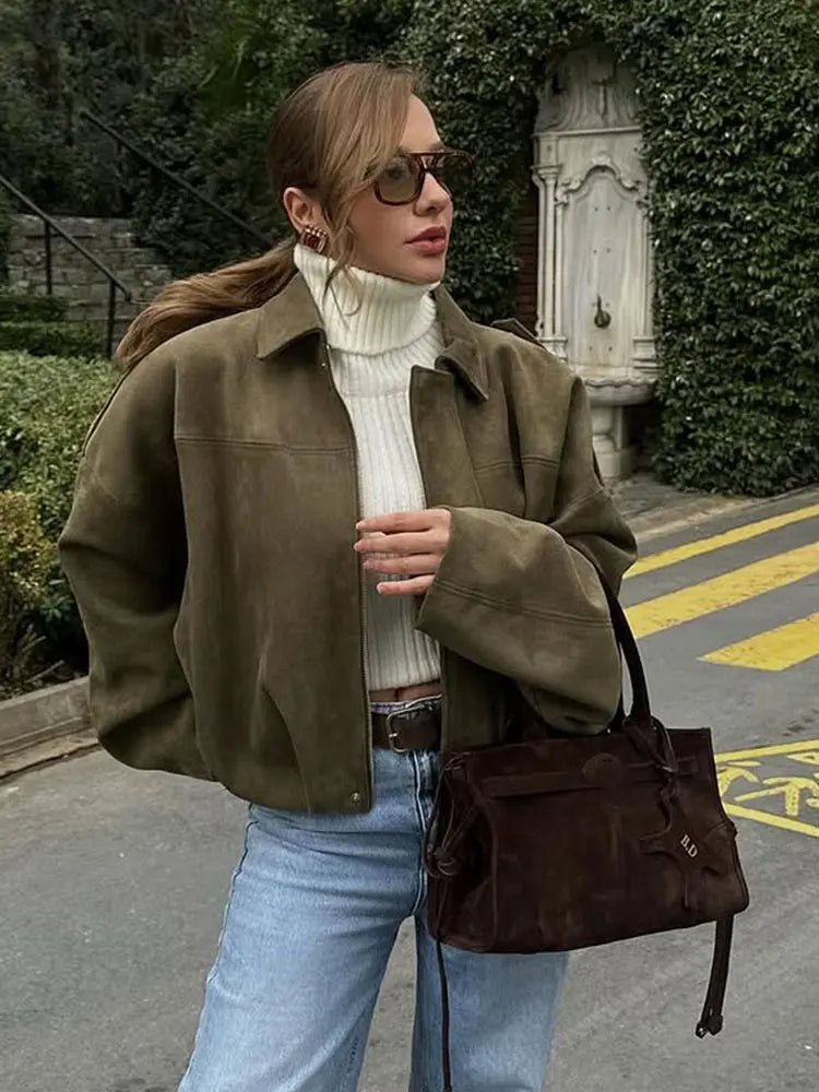 Veste Femme Oversize à Col Rabattu et Fermeture Zippée - Hiverline