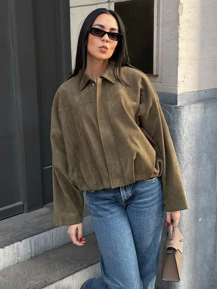 Veste Femme Oversize à Col Rabattu et Fermeture Zippée - Hiverline