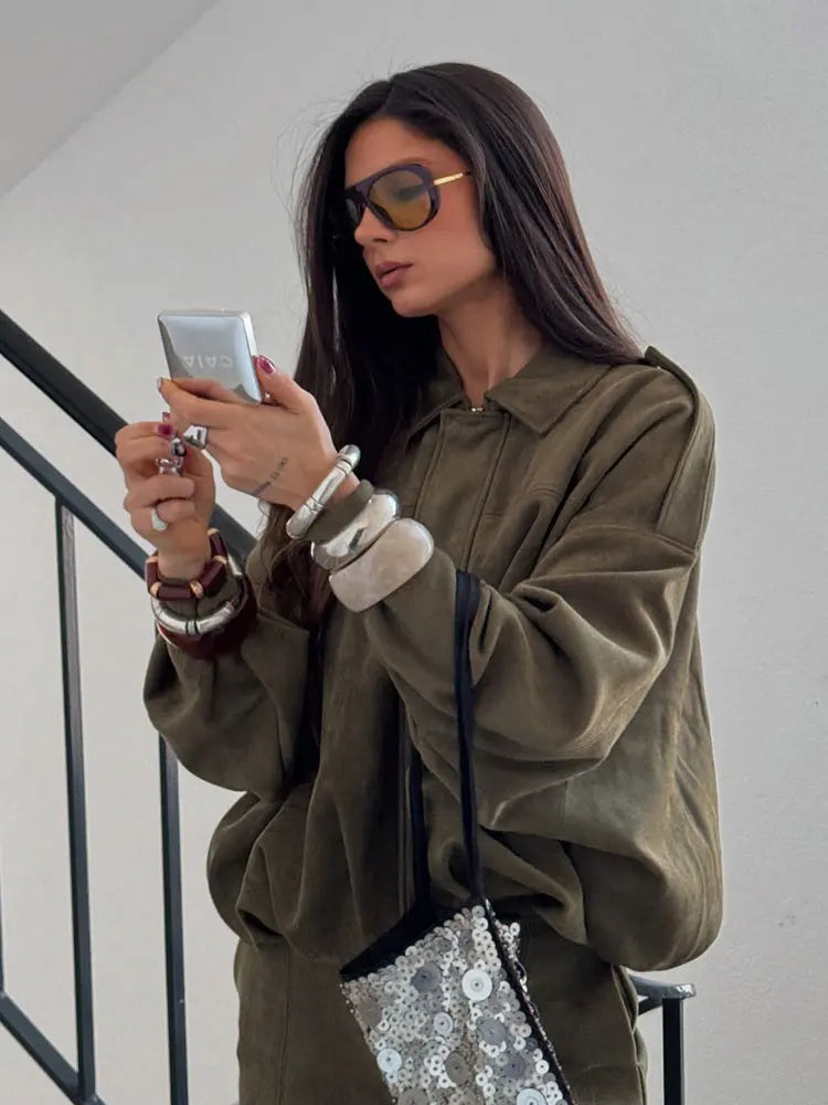Veste Femme Oversize à Col Rabattu et Fermeture Zippée - Hiverline