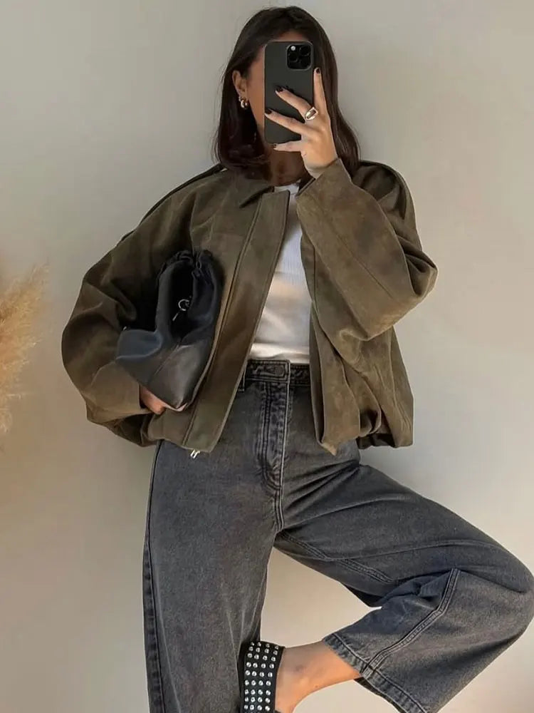 Veste Femme Oversize à Col Rabattu et Fermeture Zippée - Hiverline