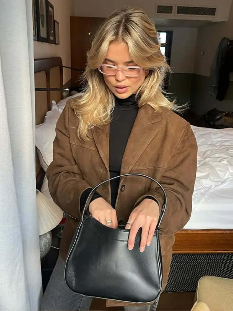 Veste Femme Oversize en Daim Blazer Casual Automne Hiver - Hiverline