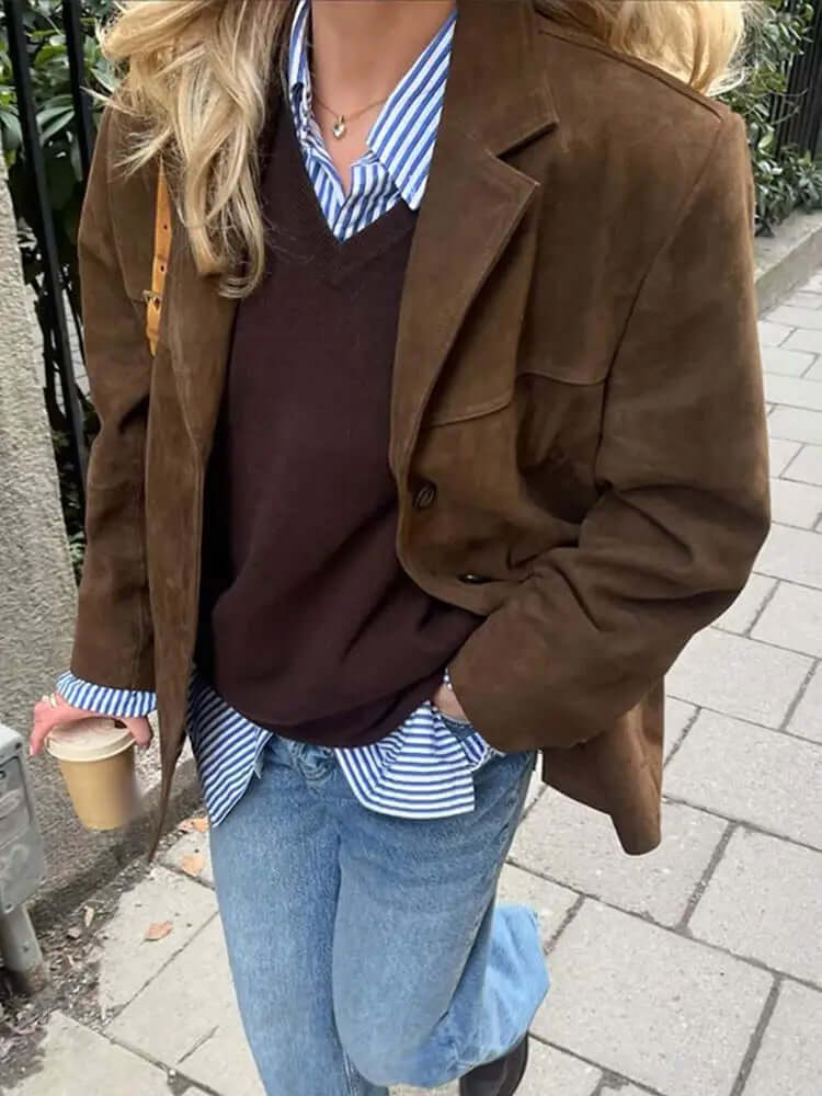 Veste Femme Oversize en Daim Blazer Casual Automne Hiver - Hiverline