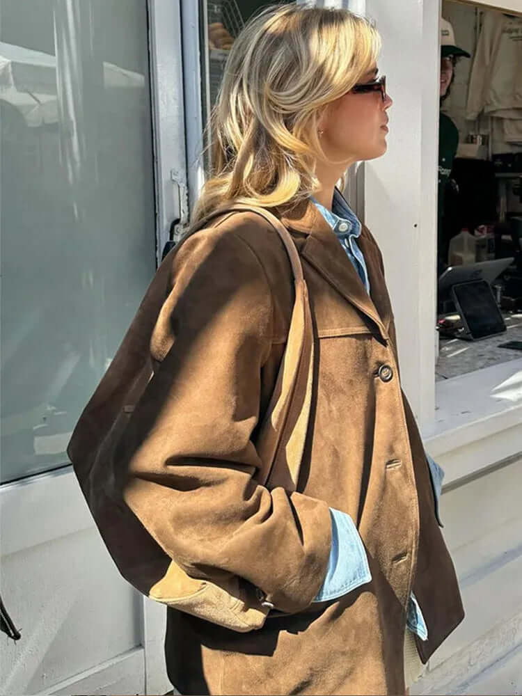 Veste Femme Oversize en Daim Blazer Casual Automne Hiver - Hiverline