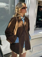 Veste Femme Oversize en Daim Blazer Casual Automne Hiver - Hiverline