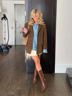 Veste Femme Oversize en Daim Blazer Casual Automne Hiver - Hiverline
