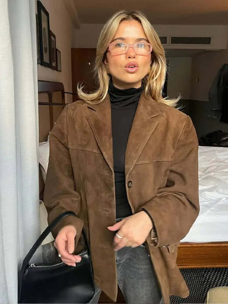 Veste Femme Oversize en Daim Blazer Casual Automne Hiver - Hiverline