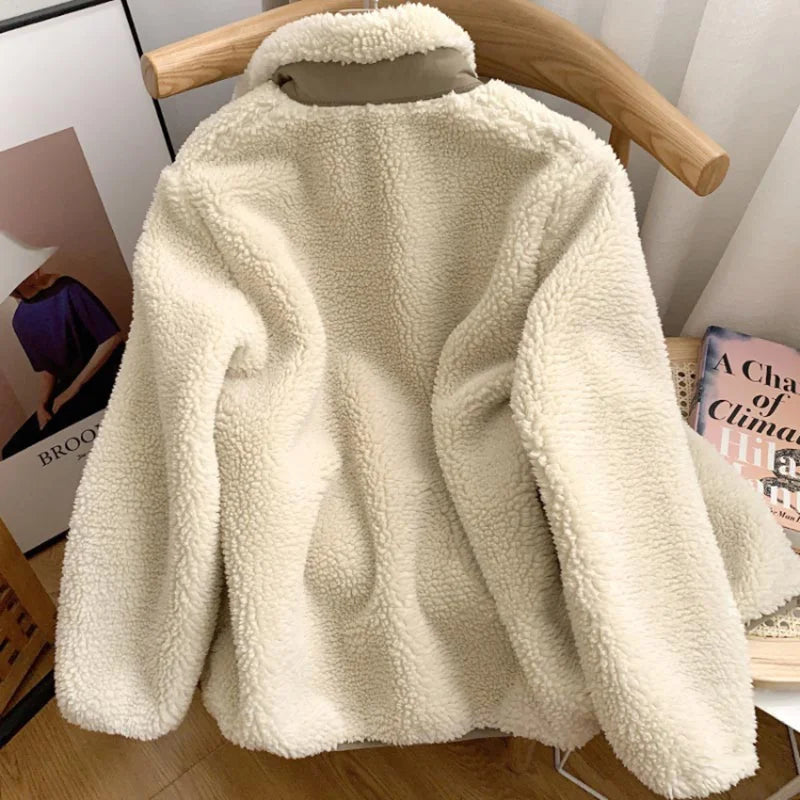 Veste Femme Teddy Sherpa Zippée Col Montant Hiver Casual Oversize - Hiverline