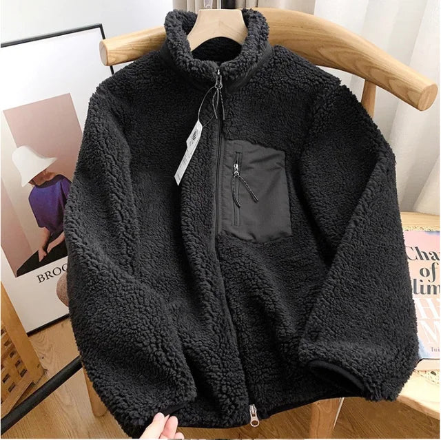 Veste Femme Teddy Sherpa Zippée Col Montant Hiver Casual Oversize - Hiverline