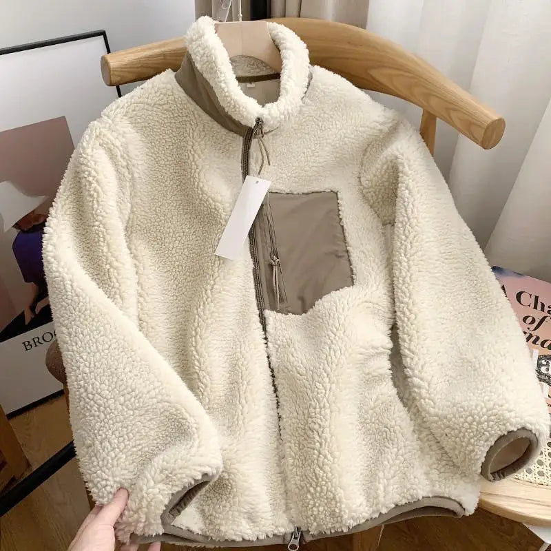 Veste Femme Teddy Sherpa Zippée Col Montant Hiver Casual Oversize - Hiverline