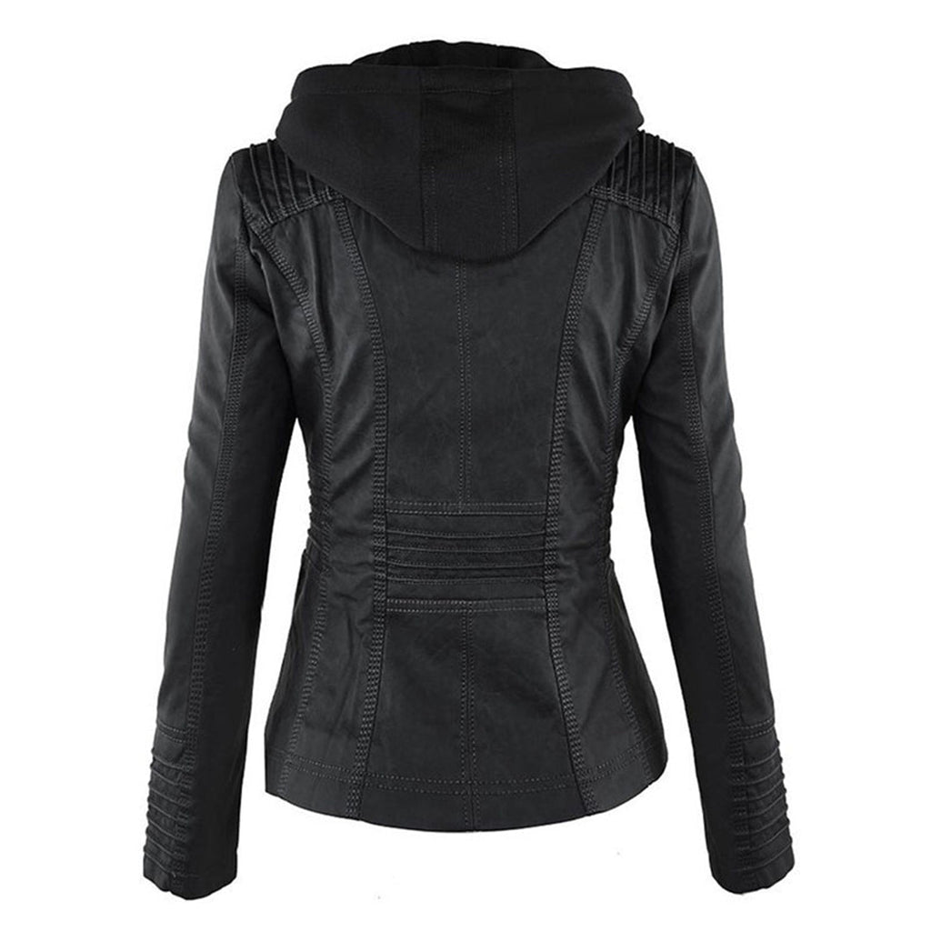 Veste Femme Zippée à Capuche Moto Biker Casual Automne Hiver - Hiverline