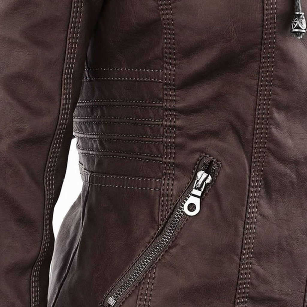 Veste Femme Zippée à Capuche Moto Biker Casual Automne Hiver - Hiverline