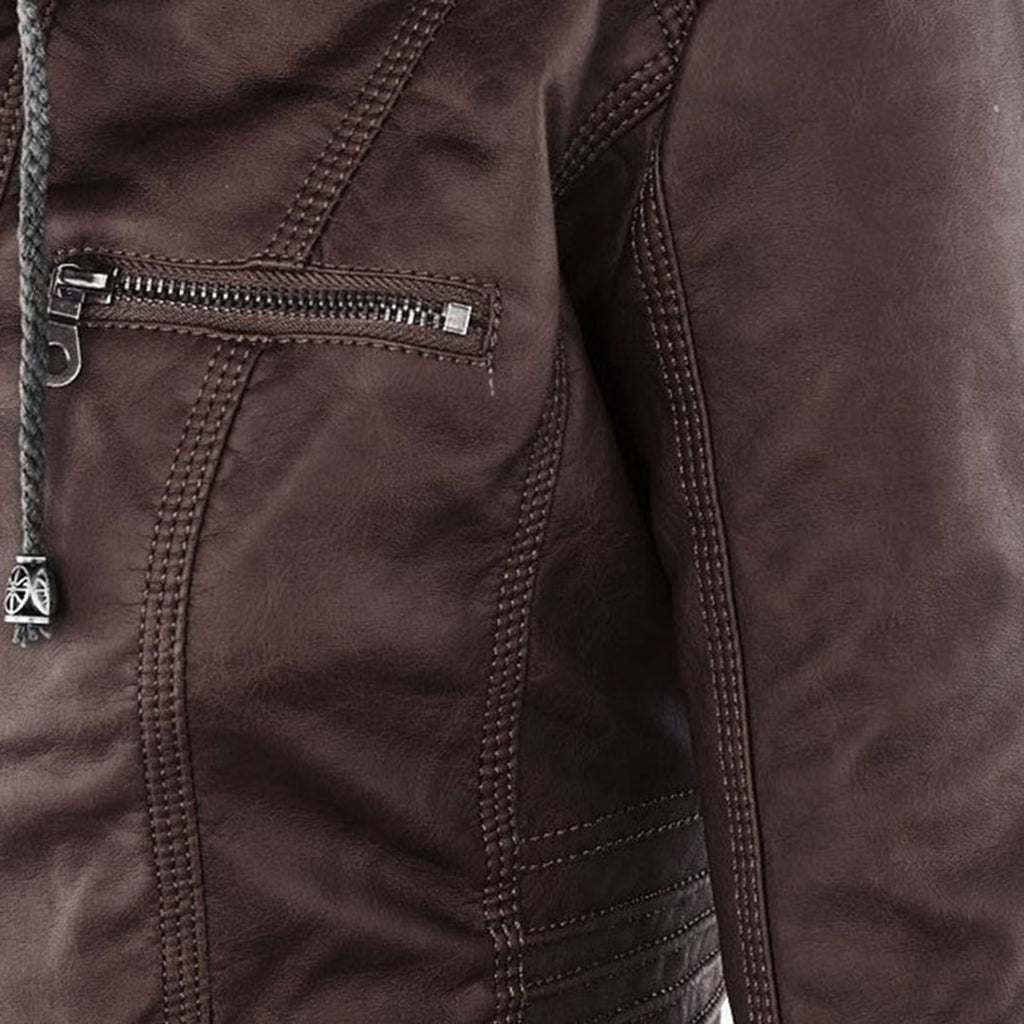 Veste Femme Zippée à Capuche Moto Biker Casual Automne Hiver - Hiverline