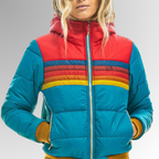 Veste Matelassée Femme à Capuche – Bandes Multicolores et Fermeture Éclair - Hiverline