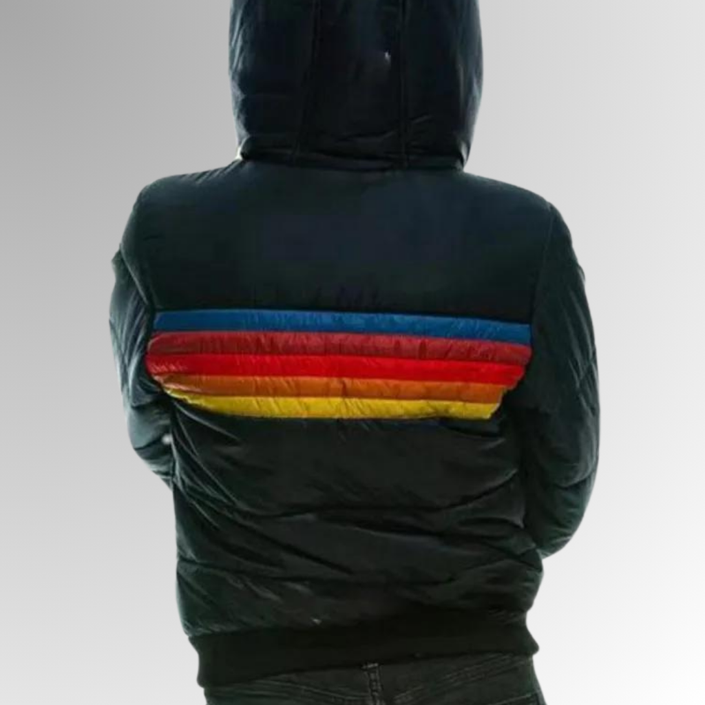 Veste Matelassée Femme à Capuche – Bandes Multicolores et Fermeture Éclair - Hiverline