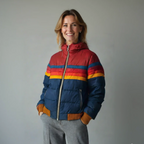 Veste Matelassée Femme à Capuche – Bandes Multicolores et Fermeture Éclair - Hiverline
