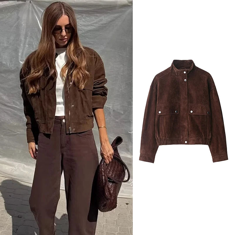 Veste pour Femme Courte à Col Montant et Poches Plaquettes - Hiverline