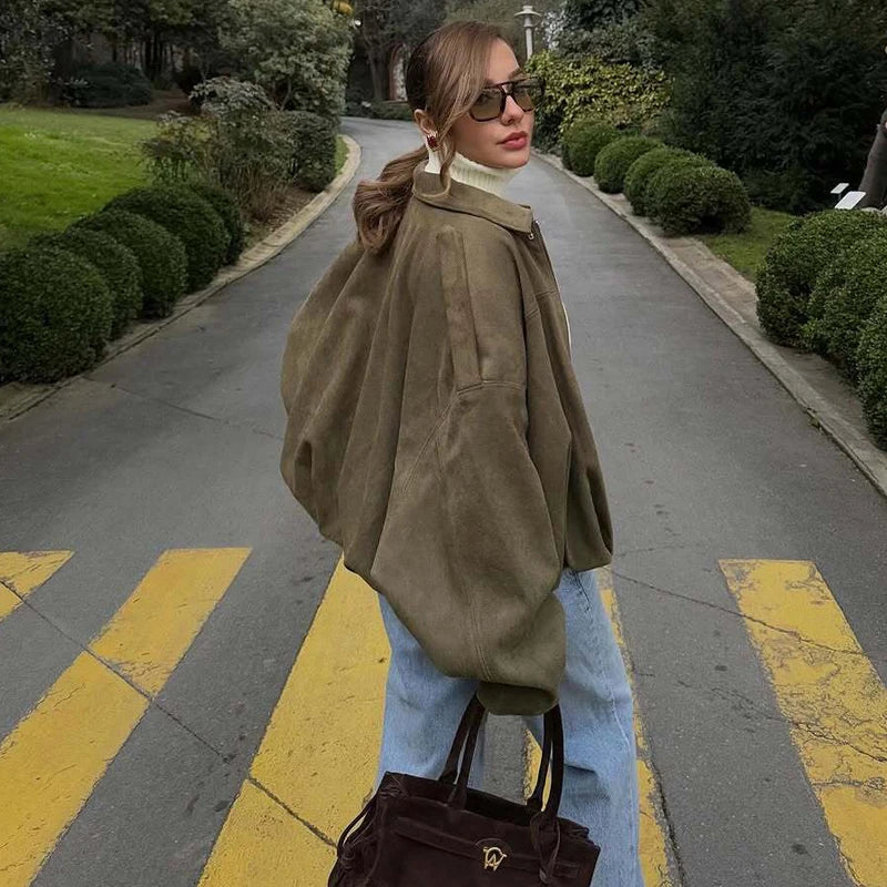 Veste pour Femme Oversize à Col Chemise et Fermeture Éclair - Hiverline