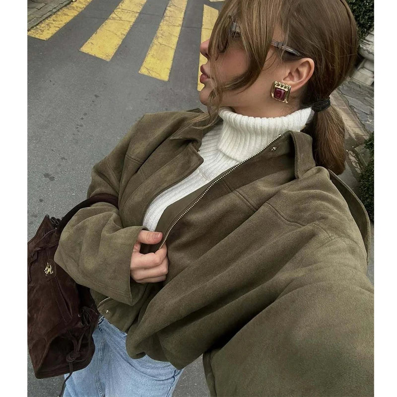 Veste pour Femme Oversize à Col Chemise et Fermeture Éclair - Hiverline