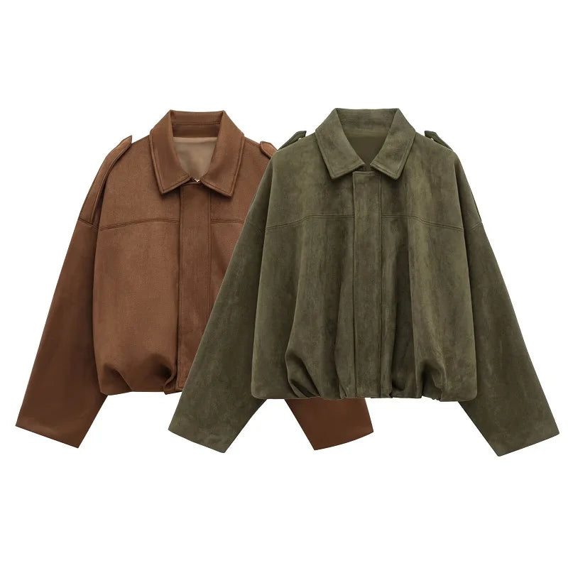 Veste pour Femme Oversize à Col Chemise et Fermeture Éclair - Hiverline