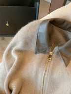 Veste Pull Zippé Femme Col Polo Cuir Bomber Tricoté Court Casual Hiver - Hiverline