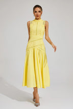 Robe Midi Sans Manches en Dentelle pour Femmes Invitées de Mariage Été Formelle Élégante Structurée – Olivia